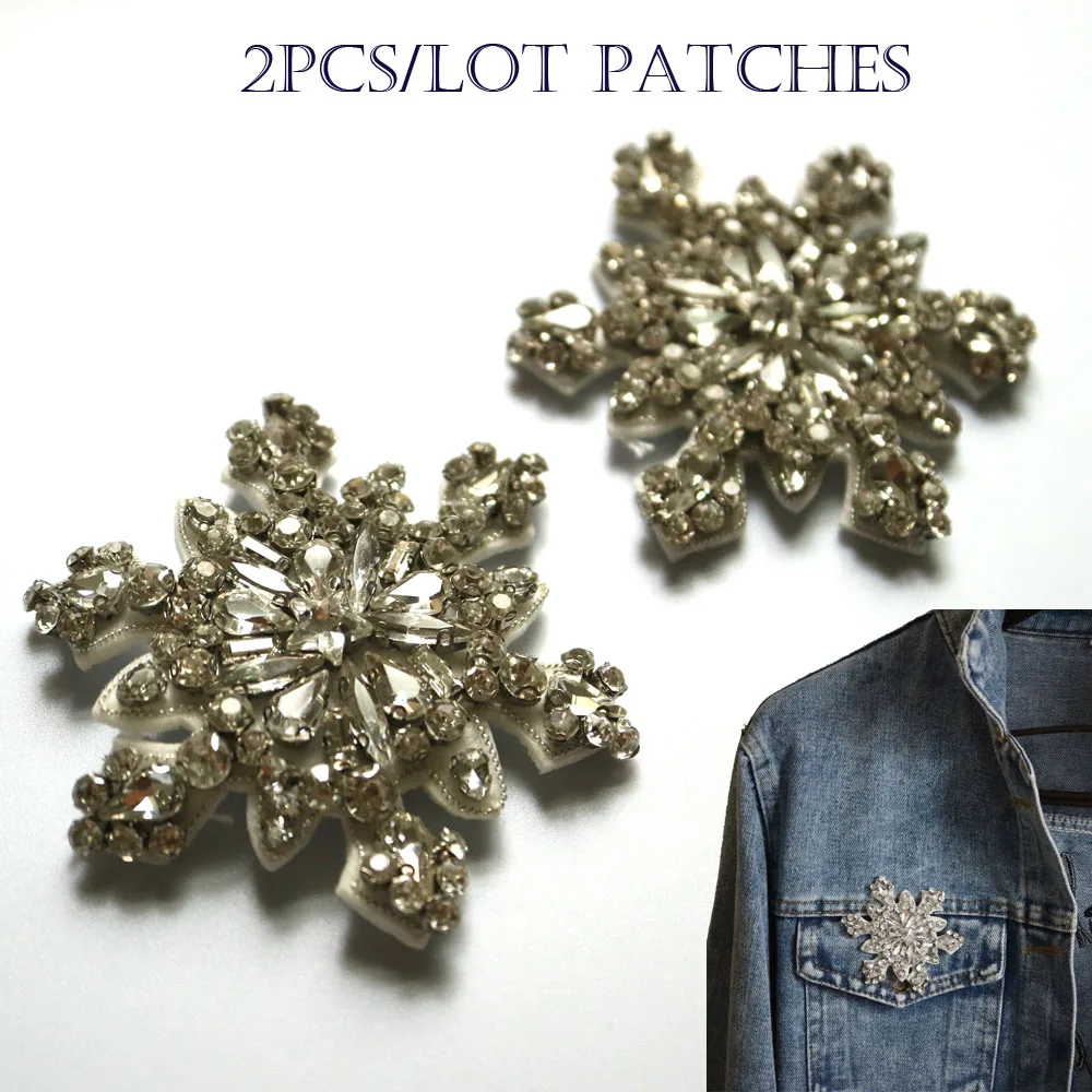 2pc snowflake beaded embroidered Patches for Clothing sew on rhinestone parches Appliques Decoration Badge parche