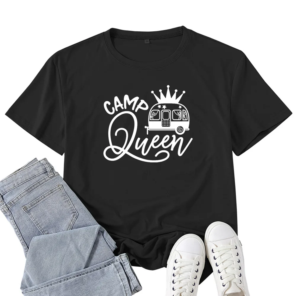 

Camp Queen Print T Shirt Women Short Sleeve O Neck Loose Tshirt Summer Women Causal Tee Shirt Tops Camisetas Mujer