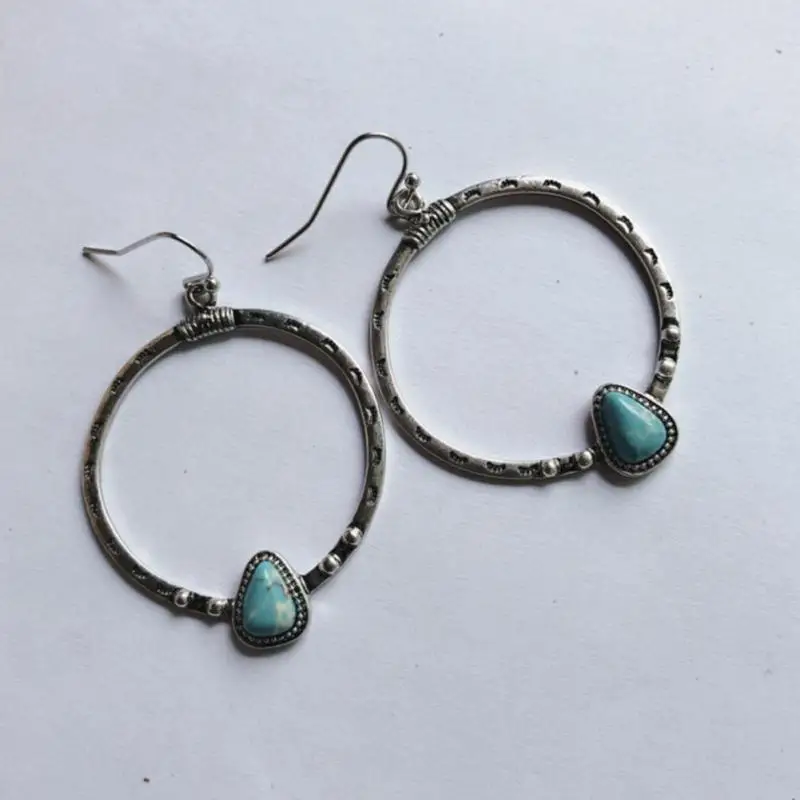 Bohemia Vintage Long Drop Earring For Women Boho Jewelry Ethnic Natural Blue Turquoises Stone Earrings Pendientes | Украшения и