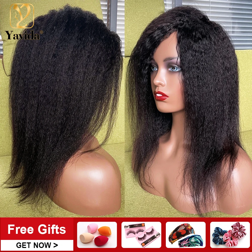 Kinky Straight Wigs Made Full Machine 30 Inch 150% Density yaki Straight wigs 100% Remy Human Hair Brazilian Hair Cheap Wigs