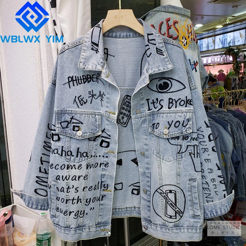 

Джинсовая куртка женская с карманами, Модный Пиджак из денима с лацканами и пуговицами, свободная джинсовая куртка в стиле хип-хоп, уличная ...