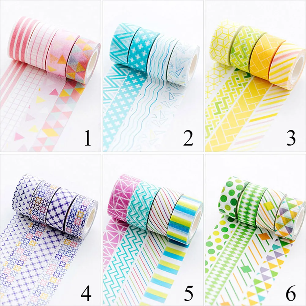 

4pcs Geometry Mini Washi Tape Cute Stripe Decorative Adhesive Masking Tapes For Decorations Scrapbooking Diary Diy Albums Tapes