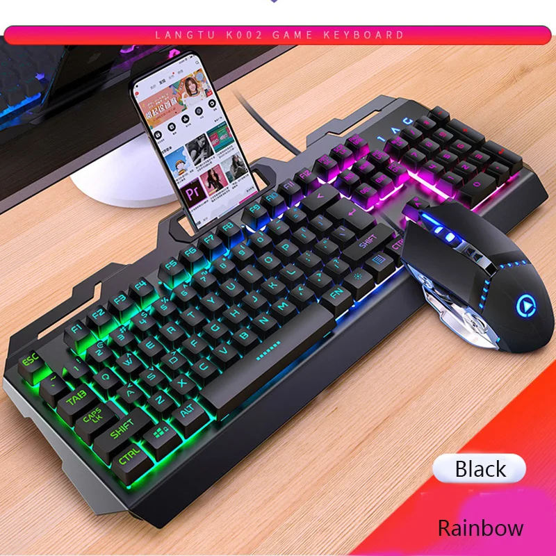 Игровая механическая клавиатура и мышь проводная эргономичная с RGB подсветкой