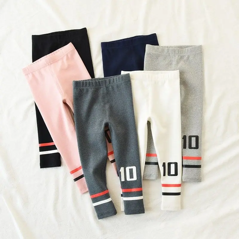 Модные штаны для девочек хлопковые спортивные Леггинсы с принтом цифр 10 Детские
