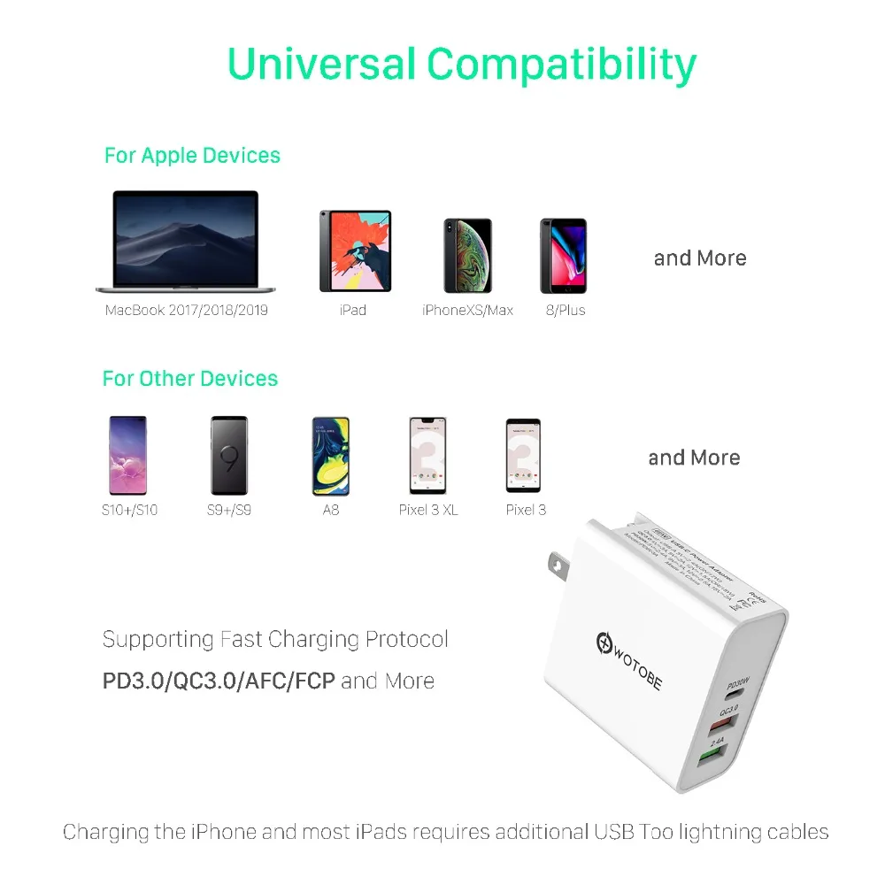 60 Вт TYPE-C USB-C зарядное устройство, PD30W QC3.0 зарядное устройство для huawei USB-C ноутбуки MacBook Pro/Воздушный iPad Pro iPhone 11/x/8 s9/s10/note9