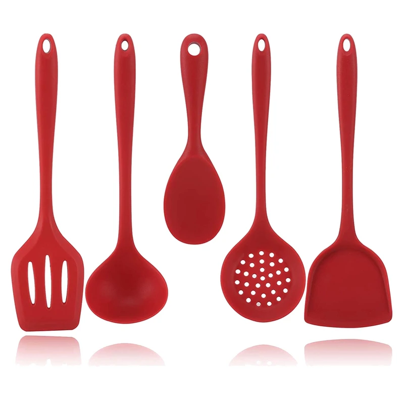 

5 Pcs Silicone Kitchen Utensils,Spatulas,Slotted Spoon,Heat Resistant,for Non Stick Cookware Baking,Cooking