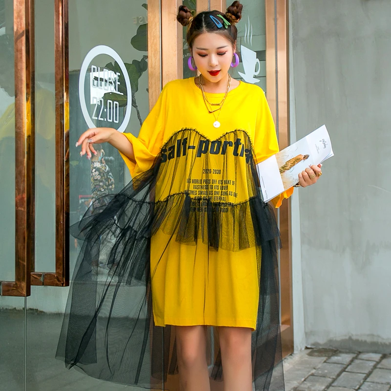 Women's dress Thailand tide brand summer tulle fairy skirt large size short-sleeved fluttering was thin T-shirt | Женская одежда