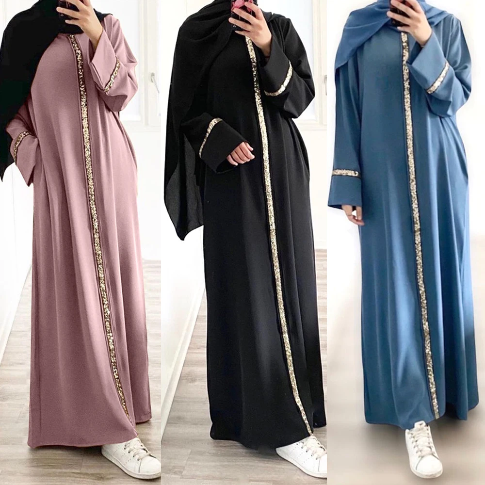 

Sequins Abaya Muslim Women Long Maxi Dress Islamic Arabic Robe Turkish Dubai Kaftan Eid Ramadan Clothing Caftan Gown Middle East