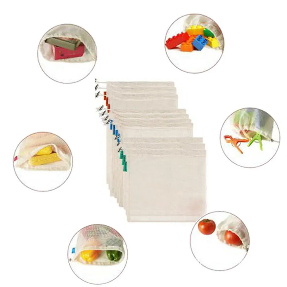 10pcs Home Portable With Drawstring Mesh Bag Fruit Grocery Washable Vegetable Organizer Toys Shopping Storage Reusable Travel | Дом и сад