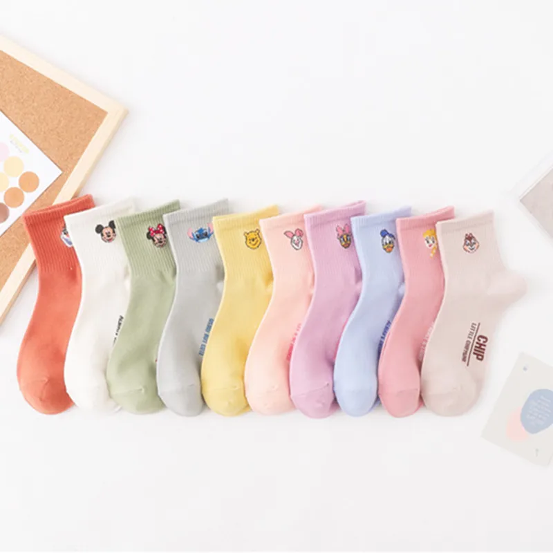

Cartoon Mickey Printingn 1 Pair Breathable Fresh And Cute Wind Women Colorful Socks Solid Color Socks Adult Socks