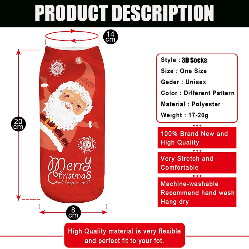 

3D Printing Christmas Men Short Socks Women Colorful Harajuku Ankle Designer Socks Cute Kawaii Sock Socks Gift Wholesale