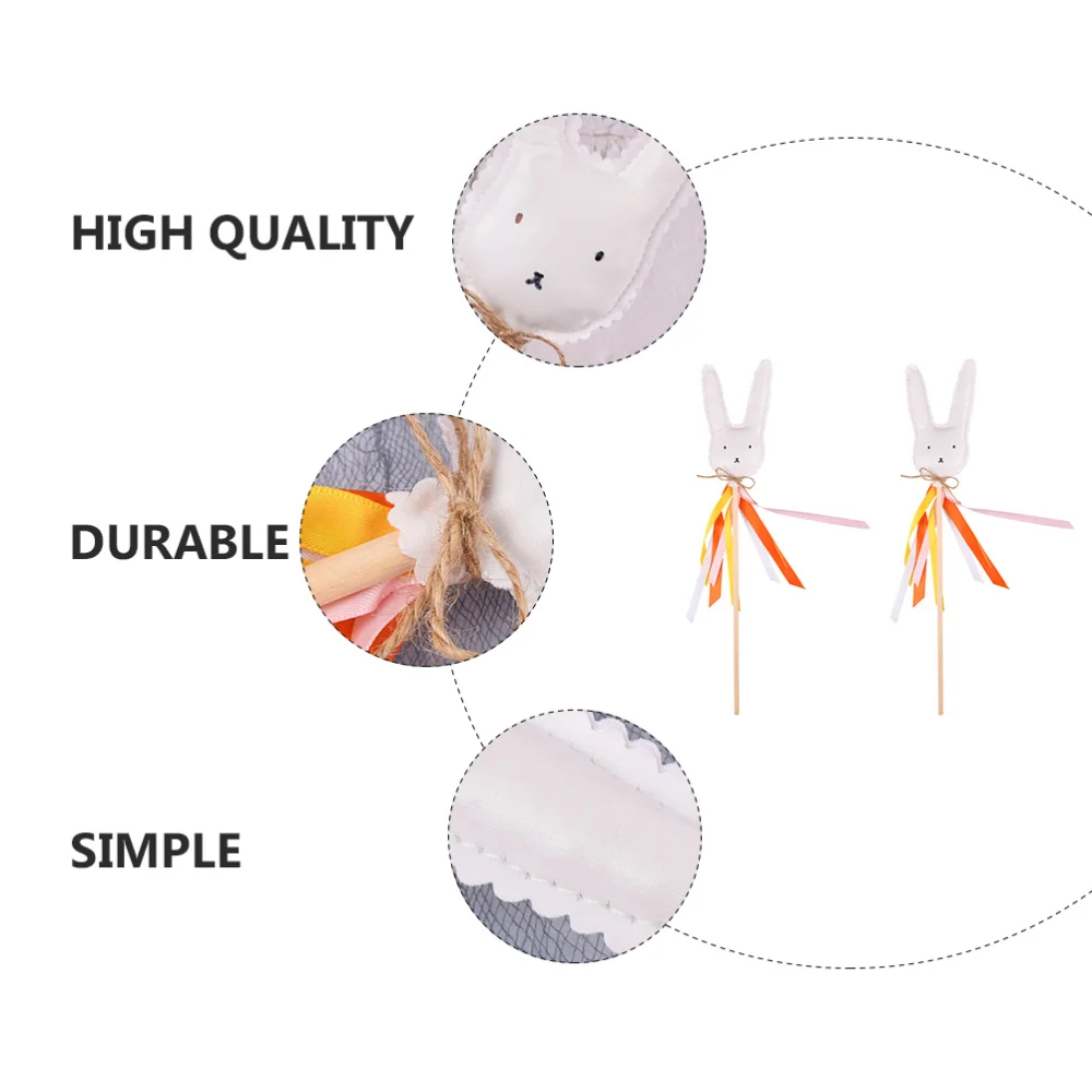 

2Pcs Easter Rabbit Fairy Stick Adorn Children Stick Rabbit Stick Plaything