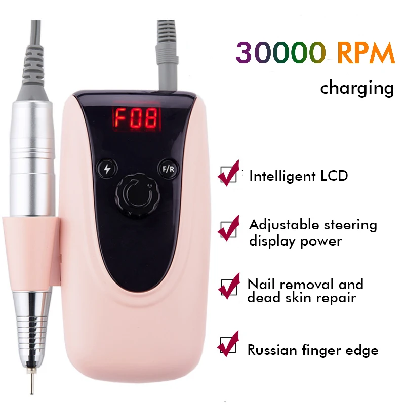 

30000rpm Electric Nail drill machine Built-in 2600mAh Battery Machine Portable Pedicure Nail Polisher Grinding Device Nail Tool