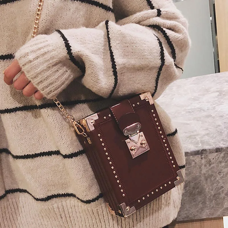 WOBAG Высокое качество маленькая квадратная сумка на плечо пакет клатч модная сумка с заклепками форма сумка через плечо повседневная женская сумка