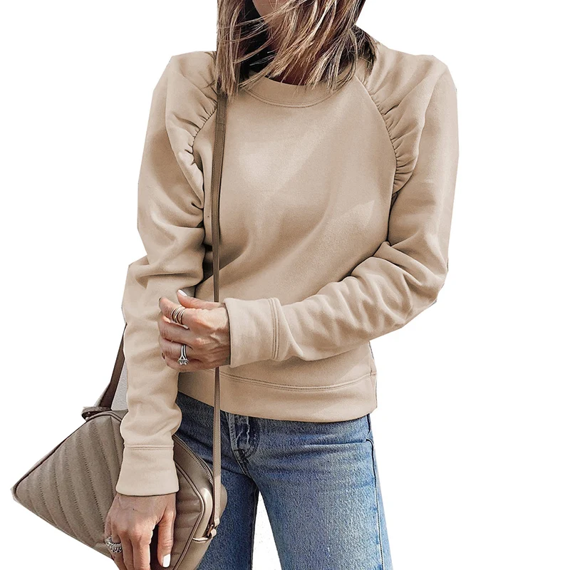 

2021 Fashion Casual Solid Color Round Neck Loose Long Sleeve Women Blouse Winter Tops Women