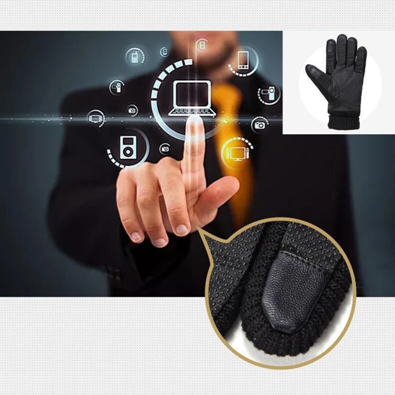 

Adults Winter Thermal Warm Touch Screen Gloves Pigskin Mittens for Men Snow Sports Ski Snowboard Motorcycle Driving Work