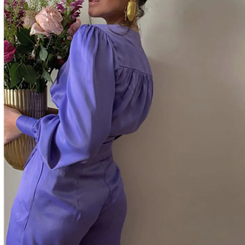 

Casual Button O Neck Beach Overalls Playsuit Fashion Lady Women Wide Leg Jumpsuit Elegant Office Butterfly Sleeve Belted Romper