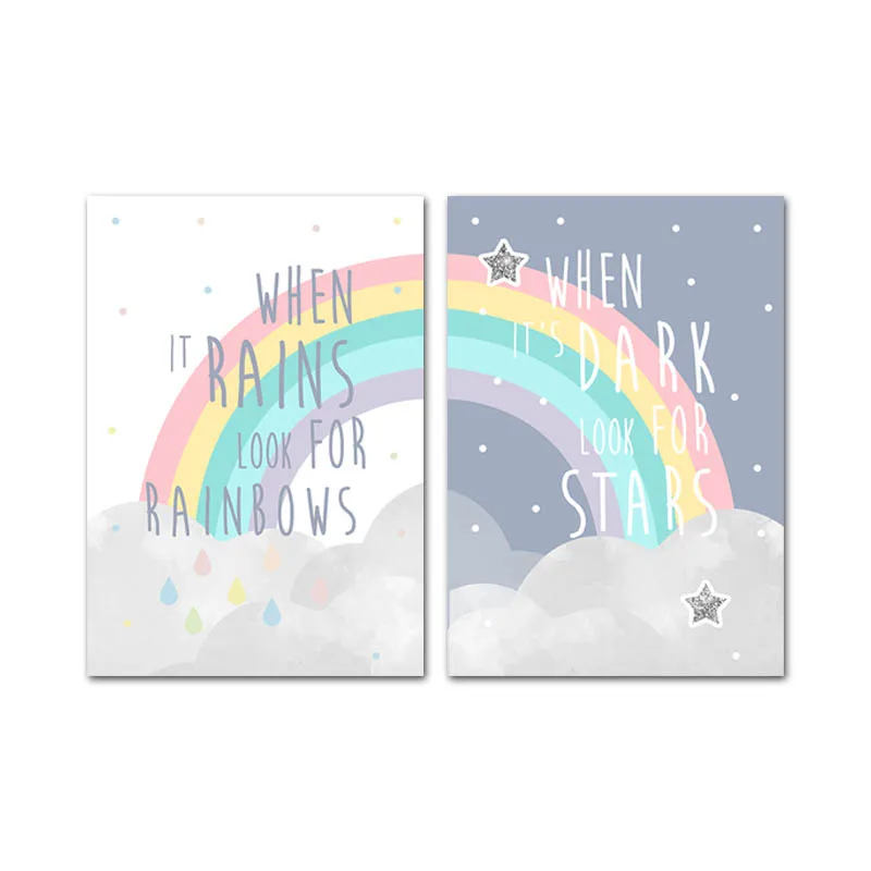 2 pcs set Радужный детский простой плакат с цитатами искусство мультфильма холст печать живопись, декоративная картина ребенок Спальня украшение - Цвет: 2 pcs set