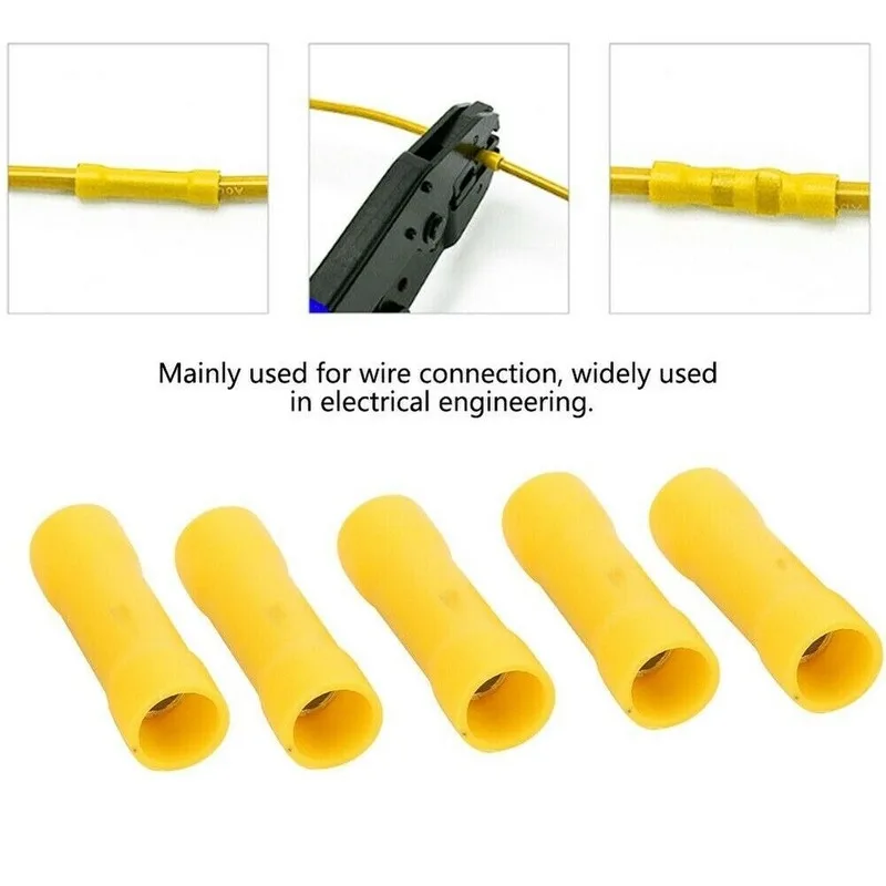 

50/100/200 Pcs Assorted Butt Splice Crimp ConnectorsInsulated Electrical Straight Wire Terminal Connectors BV1.25 BV2 BV5.5