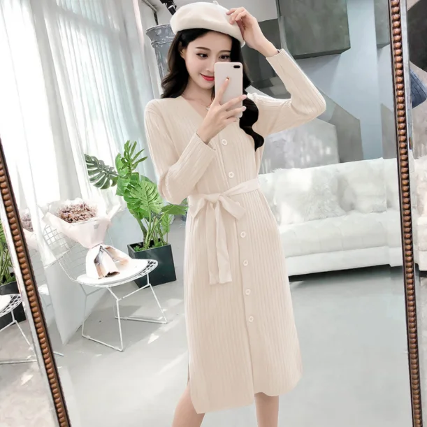 Autumn and winter long wool women's cardigan knitted cashmere female long-sleeved knee-length sweater coat |