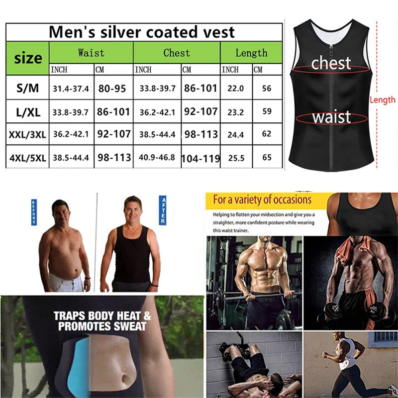 

Sauna Suit Hot Body Shaper Corset Men Zipper Waist Trainer Vest Loss Hot Sweat Slim Body Shaper Sauna Suit Exercise Tank Top