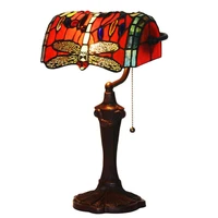 10 inches dragonfly tiffany style stained glass banker table lamp with zinc base greenred led desk lamp
