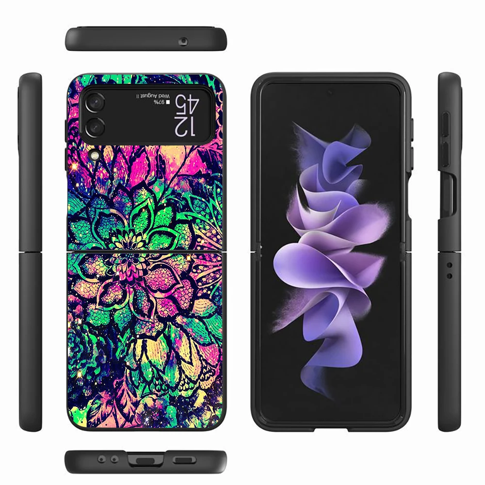 cell phone case for samsung galaxy z flip3 5g black coque z flip 3 hard pc luxury cover zflip3 funda capa mandala sunflower free global shipping