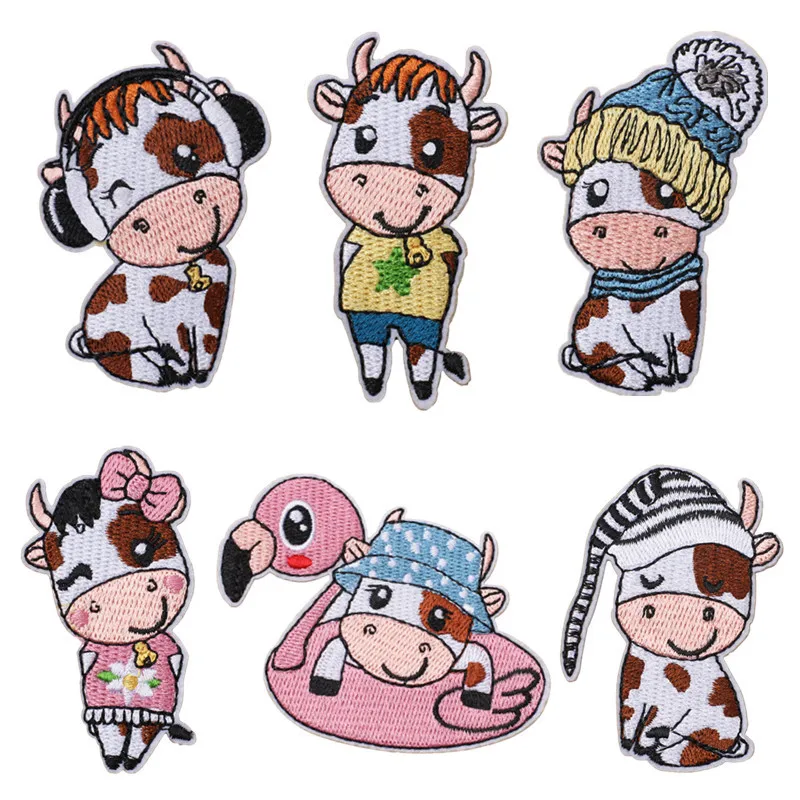 

2021 Embroidery Cloth Stickers Cute Little Cow Embroidered Patch Cartoon Mavericks Ironing Applique Badge Clothing Accessories