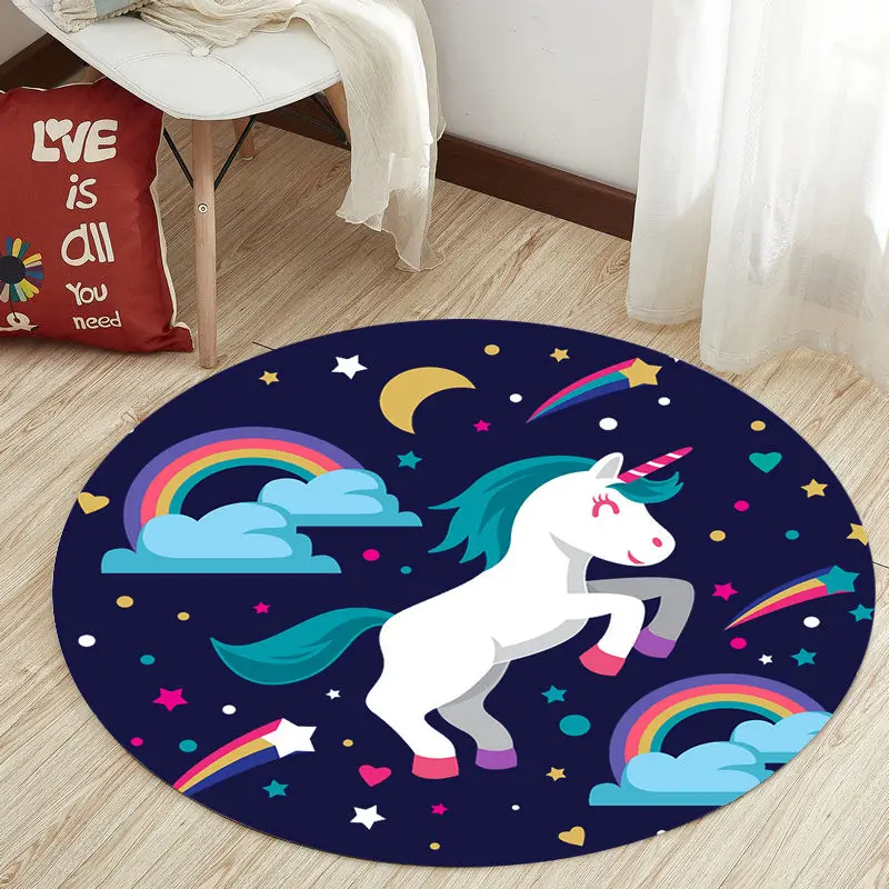 

Round Floor Mat Fashion Pink Rugs Cute Unicorn Flamingo 3D Pattern Carpet Home Cartoon Computer Swivel Chair Nonslip Foot Pad
