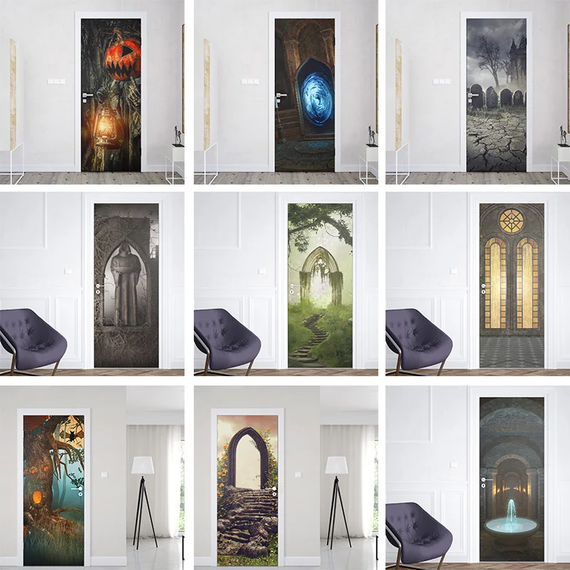 

Magic castle Door Sticker Wallpaper For Doors Waterproof 3D DIY Decor Self-adhesive Decal Living Room Mural For Children's room