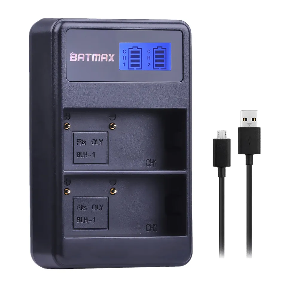 Фото Аккумуляторная батарея Batmax 1800 мА · ч BLH-1 BLH1 + зарядное устройство с двумя USB-портами для камеры Olympus E-M1 Mark II №4