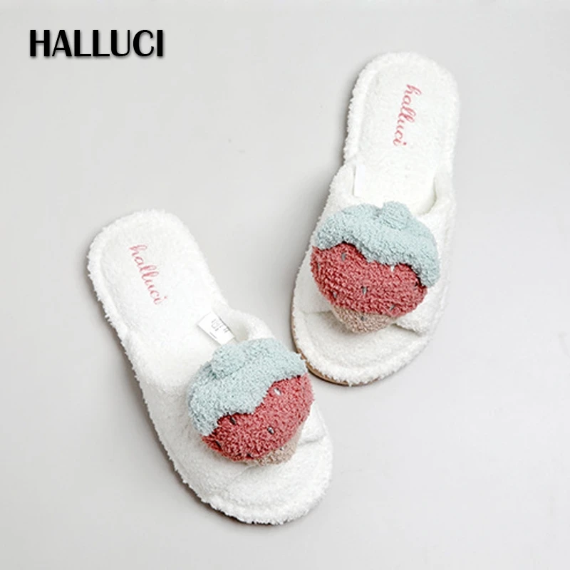 Новая Домашняя обувь kawaii с клубничкой женские тапочки милые всесезонные