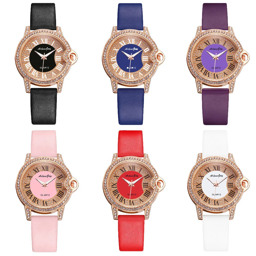 Роскошные Стразы в римском стиле цифрами для женщин часы женский кожаный ремешок