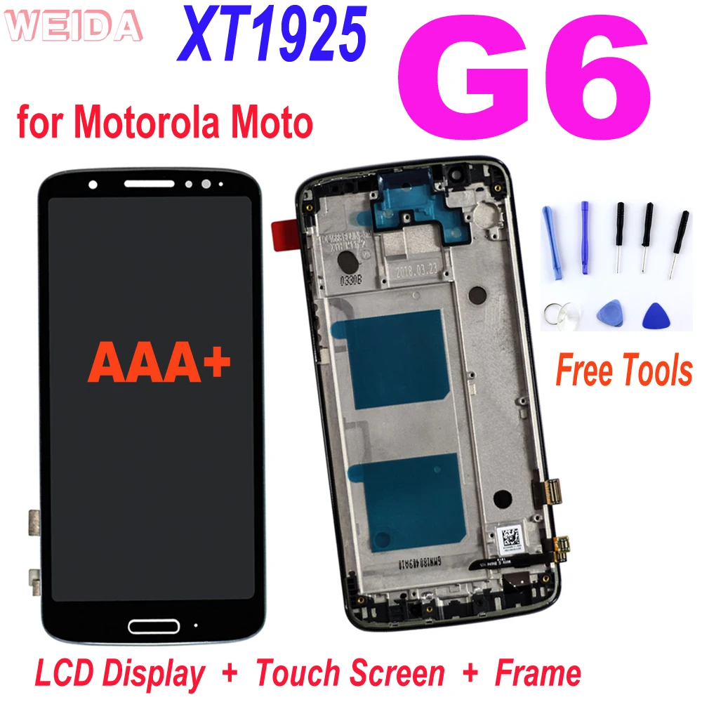 

5.7" AAA+ LCD for Motorola Moto G6 XT1925 XT1925-2 LCD Display Touch Screen DigitizerAssembly with Frame for Moto G6 Display
