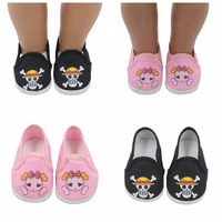 wholesale cute doll shoes 7cm high quality pinkblack skull pattern mini shoes for 18 inch american and baby new bron dolls toy