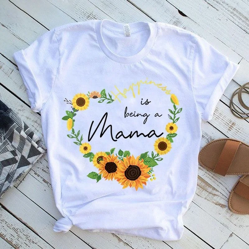 

Happiness Is Being A MAMA Sunflower Print Women T Shirt Short Sleeve O Neck Loose Women Tshirt Ladies Tee Shirt Camisetas Mujer