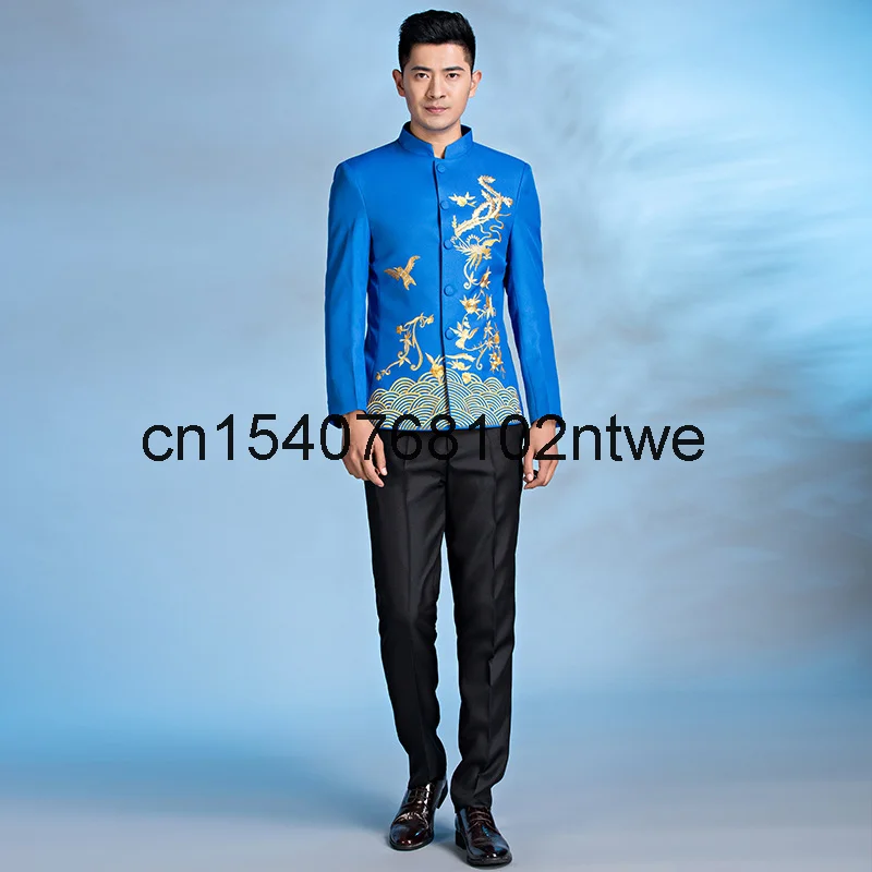 

New blue and white porcelain embroidery singer host Dress Adult chorus performance Costume