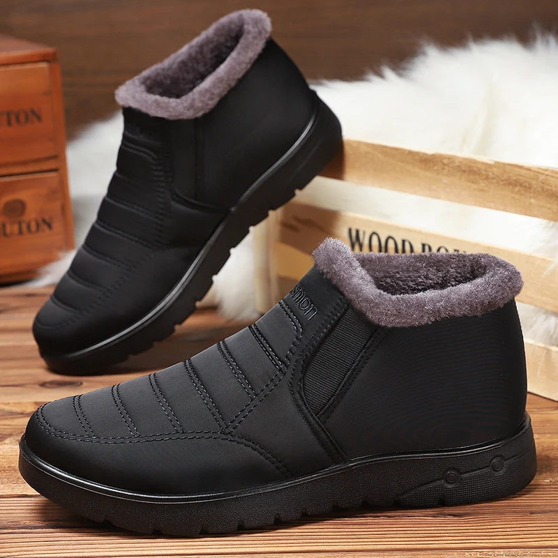 

Men Boots 2021 New Winter Warm Faux Short Plush Snow Boots Men Male Outdoor High Quality Winter sneakers Shoes Men Snow Boots