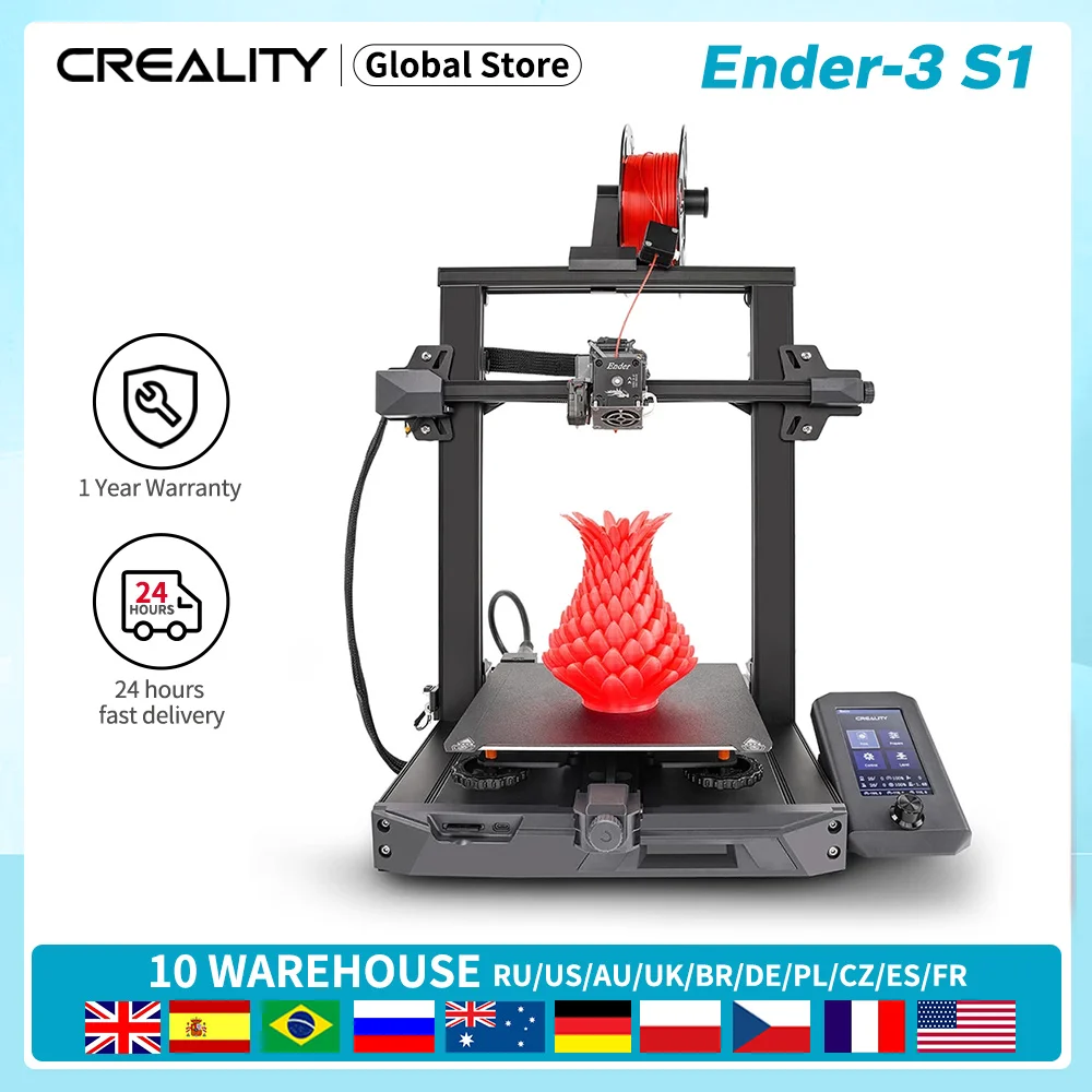 2022 CREALITY Ender-3 S1 3D Printer Direct Dual-Gear Extruder Dual Z-Axis 32Bit Silent High-Precision CR Touch Auto Bed Leveling
