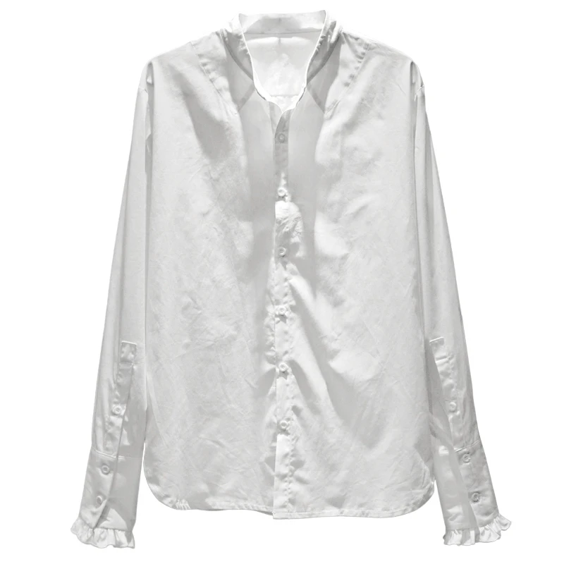 

Fall winter base white shirt men and women stand collar trend loose casual cuff lace ultra long sleeve minority design shirt
