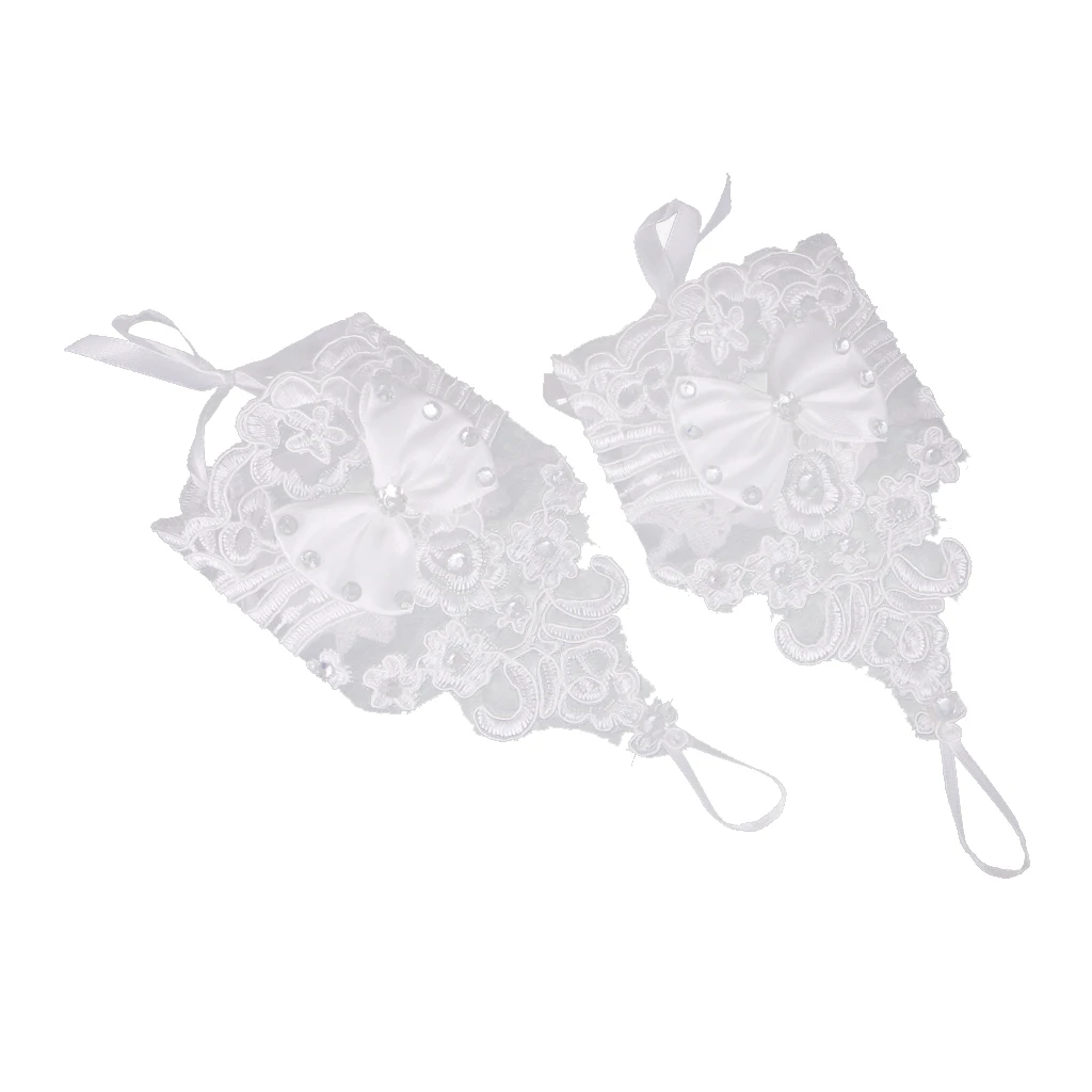 Женские белые кружевные короткие свадебные перчатки без пальцев