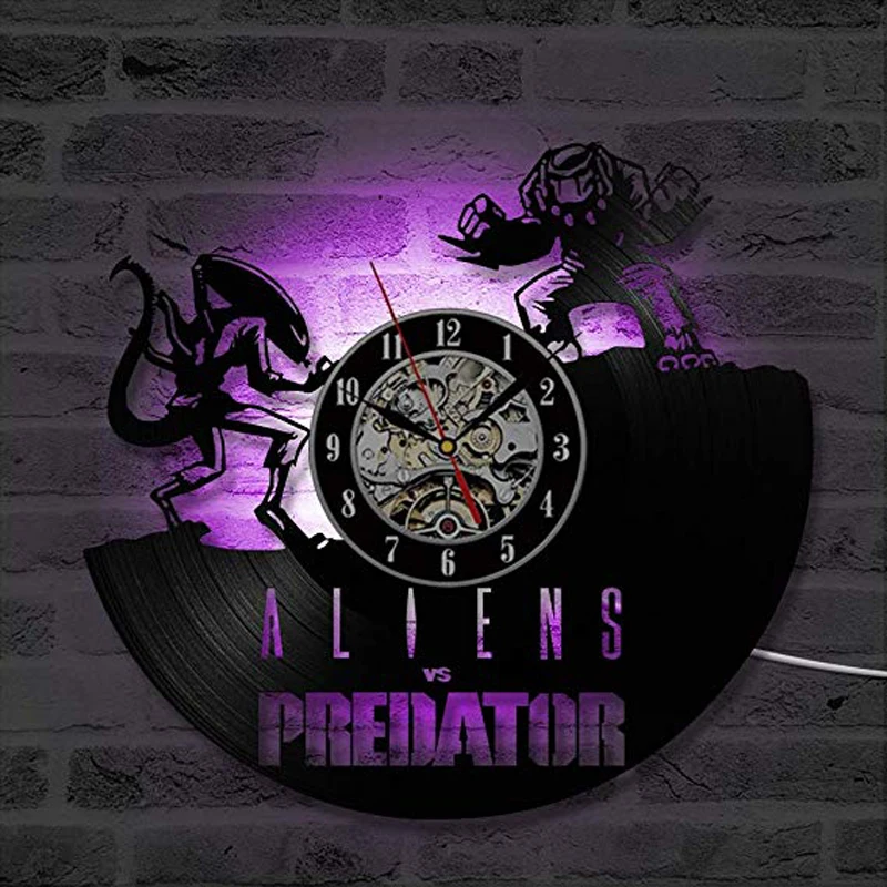 Alien vs Predator светодиодные настенные часы светящиеся винтажные виниловые ночные