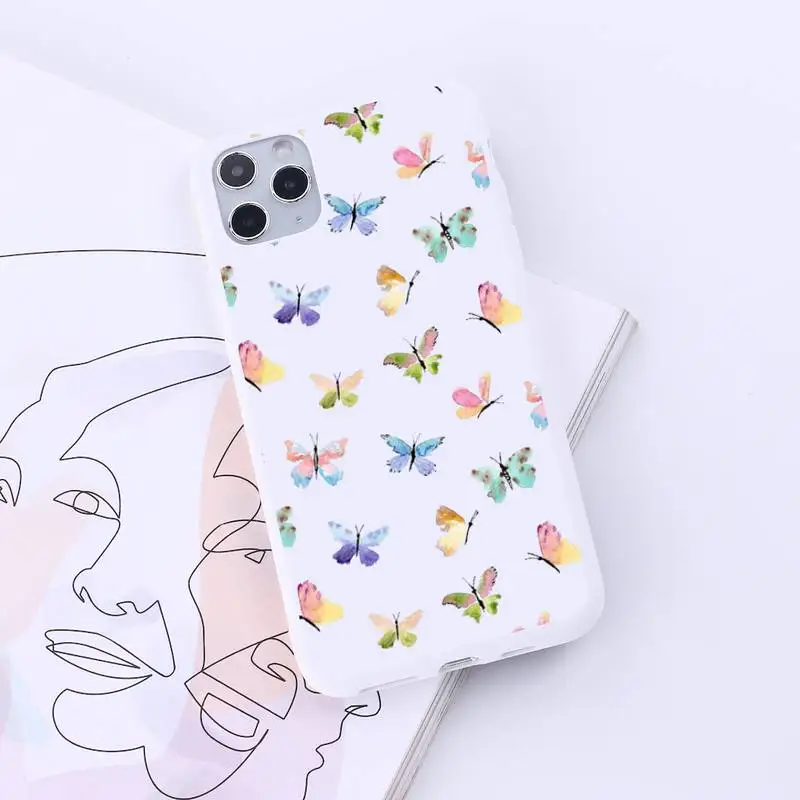 

Fly butterfly art fashion pattern luxury shell Phone Cases funda Candy Color for iPhone 6 7 8 11 12 s mini pro X XS XR MAX Plus