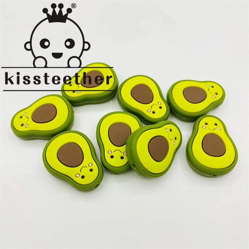 Kissteether-collar de dentici&oacute;n para beb&eacute;, cuentas de silicona sin BPA para mordedores de beb&eacute;, Mini aguacate, regalo hecho a mano-0