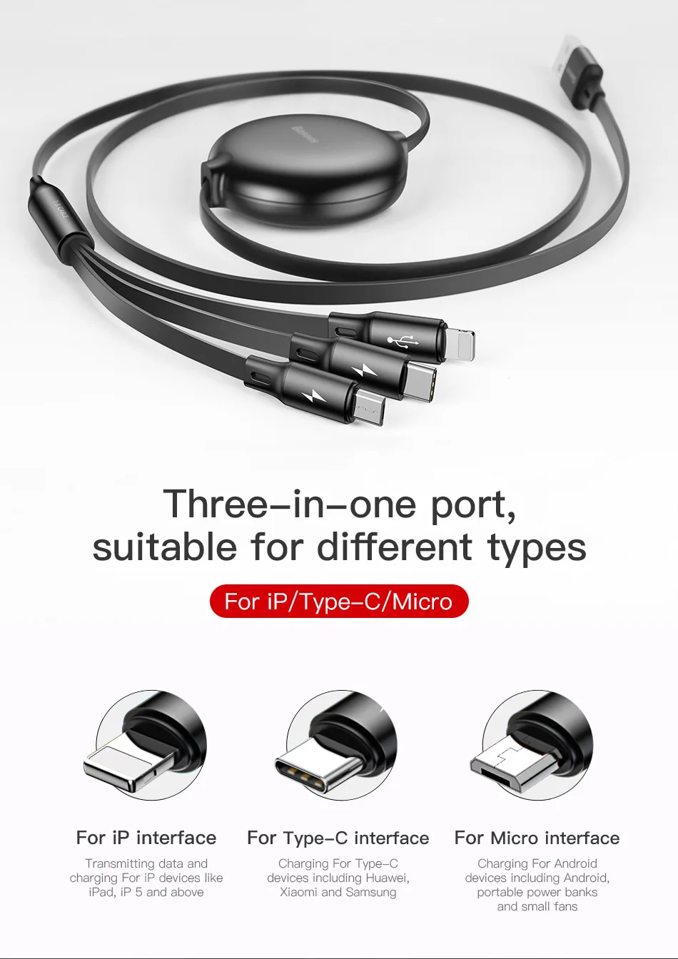 Baseus USB кабель 3 в 1 usb type C кабель для iPhone 11 XS XR USB кабель Регулируемый type C кабель для samsung S10 Micro USB кабель