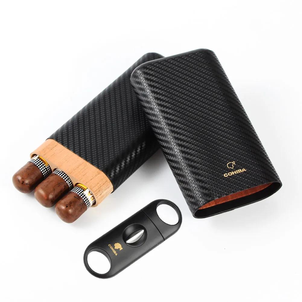 COHIBA углеродного волокна 3 CT сигара для путешествия Humidor Пуро коробка кедр