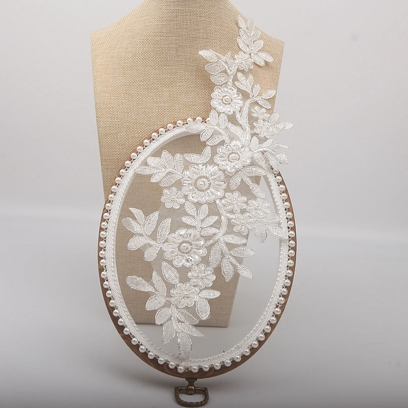 Кружевная аппликация цвета слоновой кости с блестками нашивка бисером для
