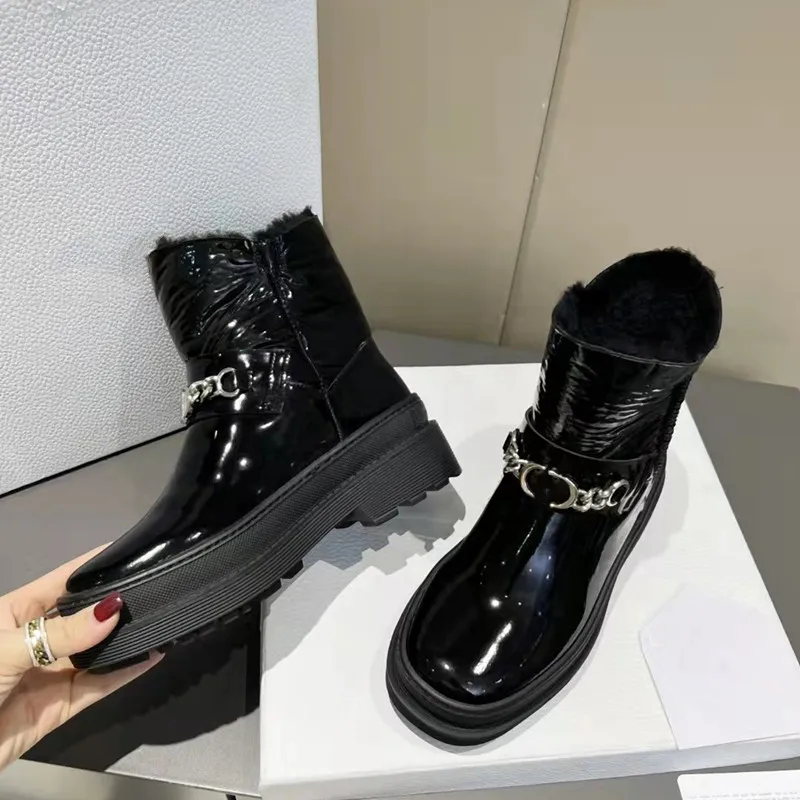 

Новинка, однотонные ботинки с металлической пряжкой и круглым носком, цельные меховые короткие сапоги, дизайнерская женская обувь, спортив...