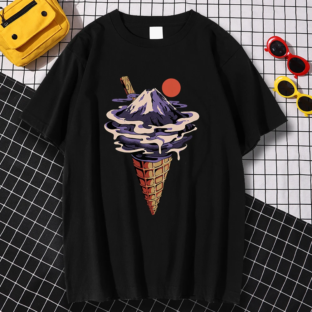 

Kohpweran Vintage Funny Crewneck Flavor Ice Cream Print Mens T-Shirt Summer Tee Clothes Summer Loose Tops Men Clothing