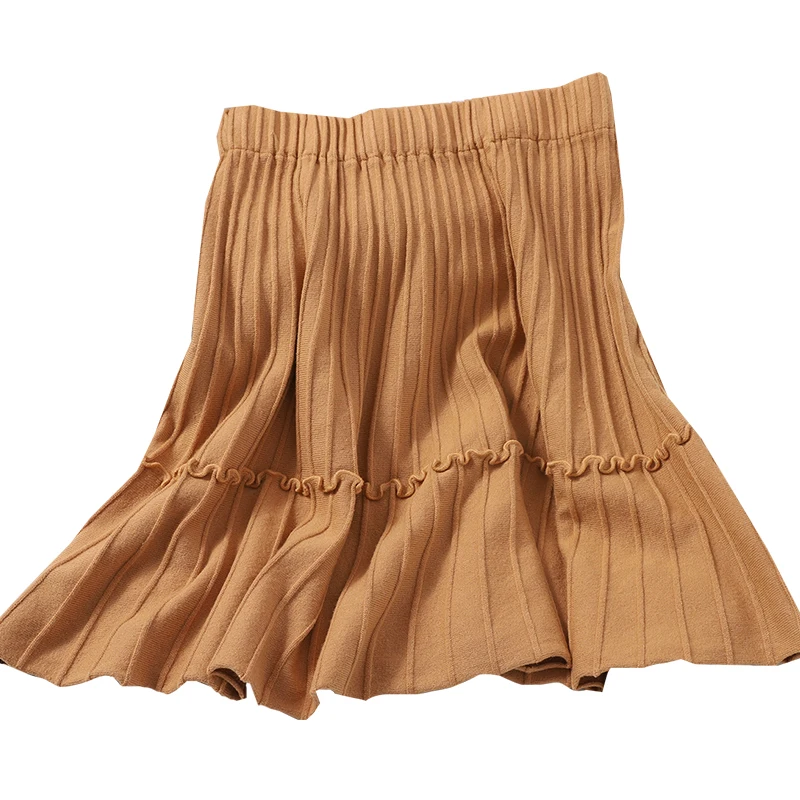 Корейские плиссированные трикотажные юбки с оборками Женская стрейчевая